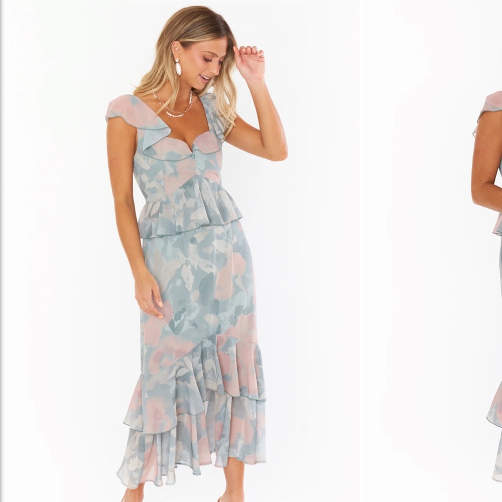 Show Me Your MuMu Floral Midi Dress - Blue and White